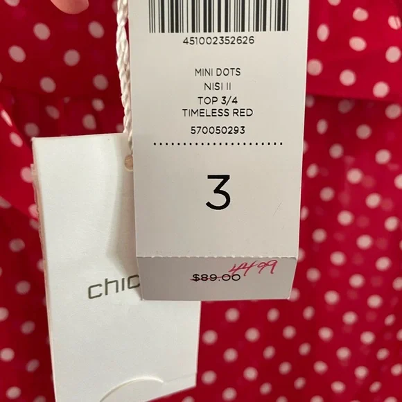 Chico's Scarlet and White Polka Dot Blouse - Picture 4 of 5